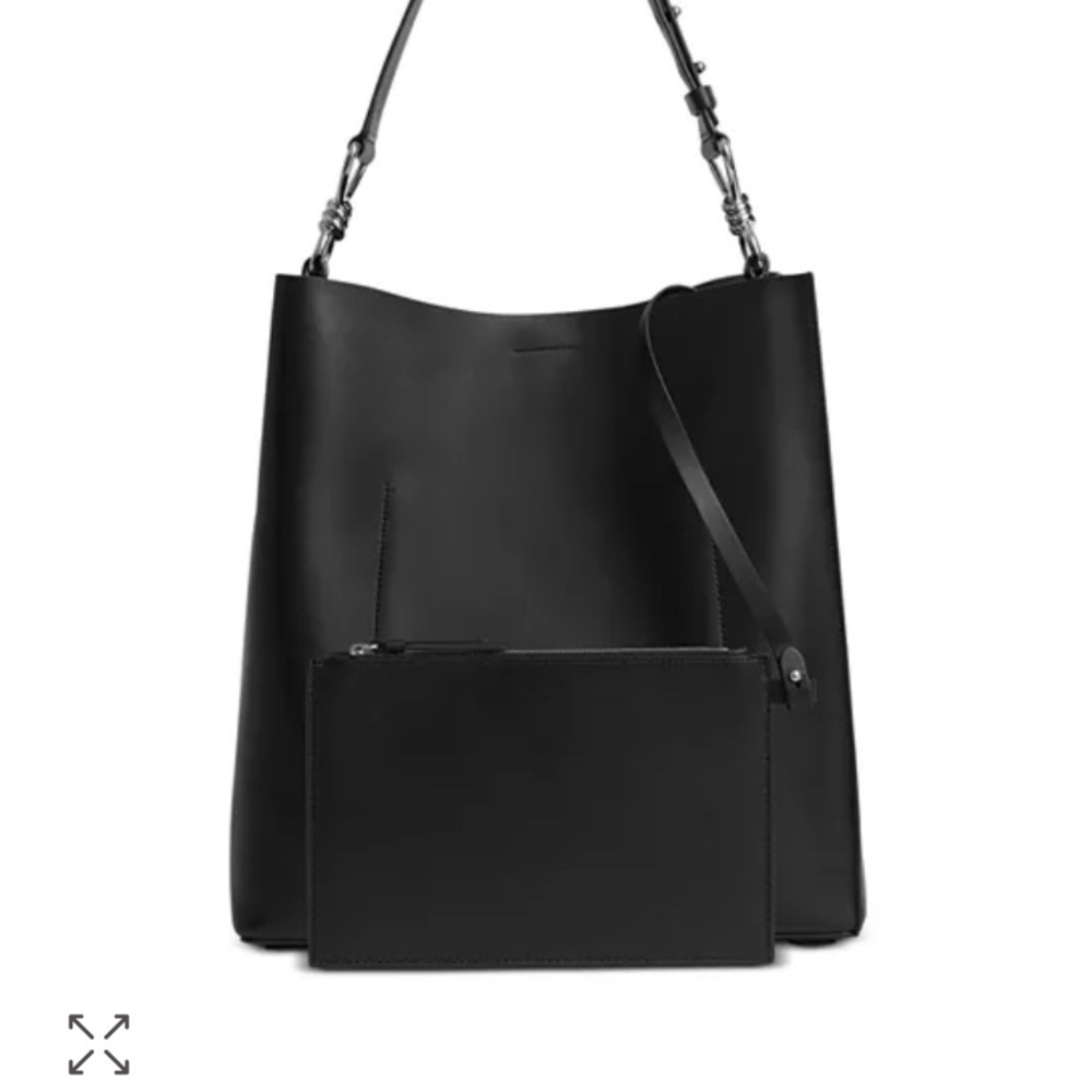 ALLSAINTS Captain Large Smooth Black Leather Shoulder Tote Bag $358 - Picture 10 of 12